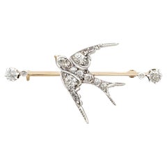 Antique Victorian 1.19 Carat Diamond and Yellow Gold 'Swallow' Brooch
