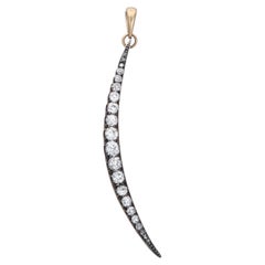 Antique Victorian 1.20ct Diamond Pendant Thin Crescent Moon 14k Gold Celestial