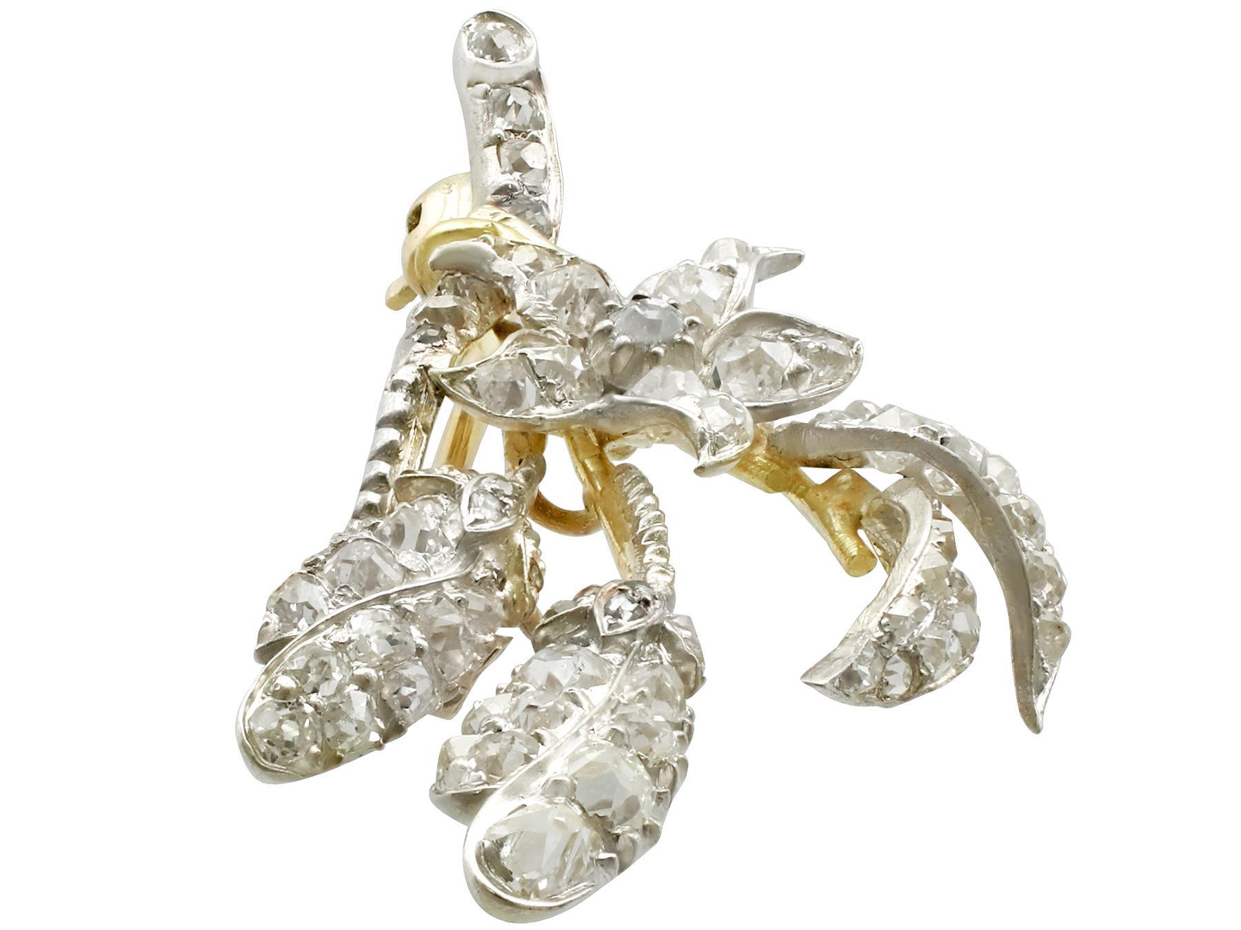 Women's Antique Victorian 1.25 Carat Diamond and Yellow Gold Silver Set Brooch For Sale
