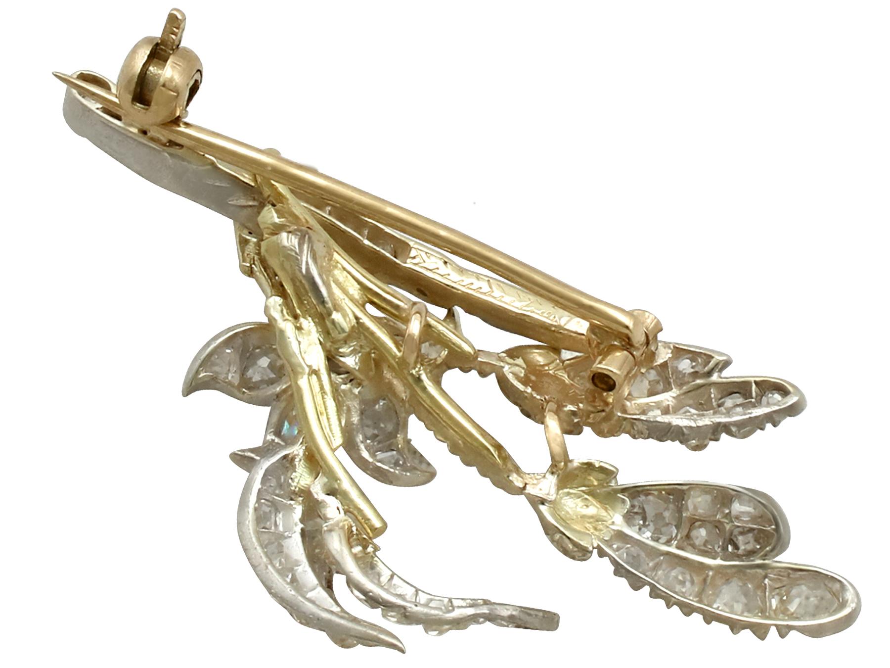 Antique Victorian 1.25 Carat Diamond and Yellow Gold Silver Set Brooch For Sale 1