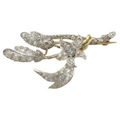 Retro Victorian 1.25 Carat Diamond and Yellow Gold Silver Set Brooch