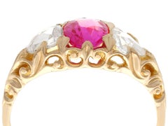 Antique Victorian 1.28 Ct Oval Cut Burmese Pink Sapphire and Diamond Gold Ring