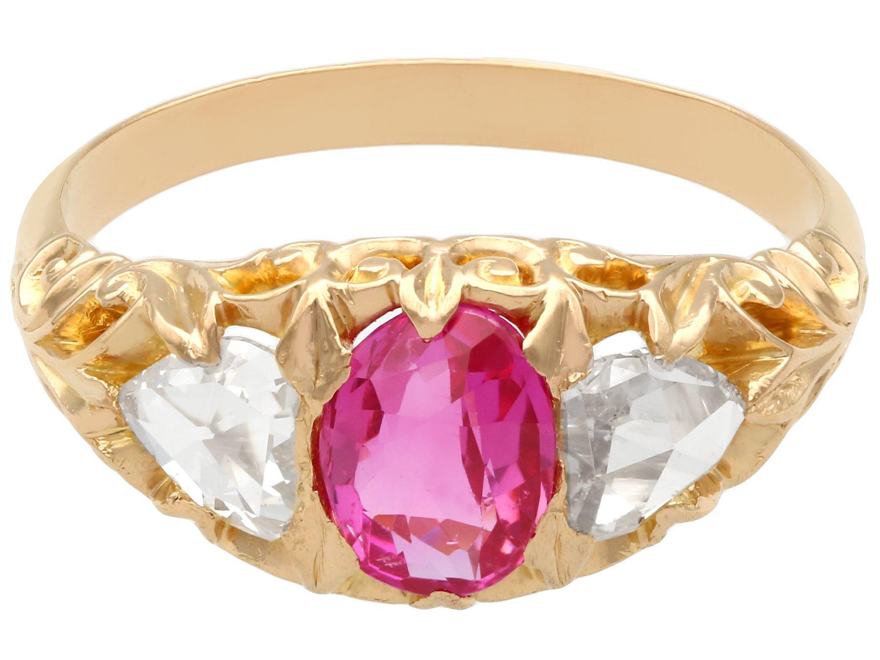 Antique Victorian 1.28 Ct Oval Cut Burmese Pink Sapphire and Diamond Gold Ring In Excellent Condition For Sale In Jesmond, Newcastle Upon Tyne