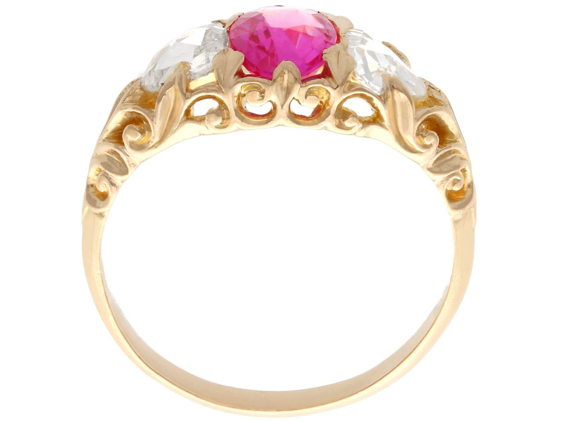 Antique Victorian 1.28 Ct Oval Cut Burmese Pink Sapphire and Diamond Gold Ring For Sale 1