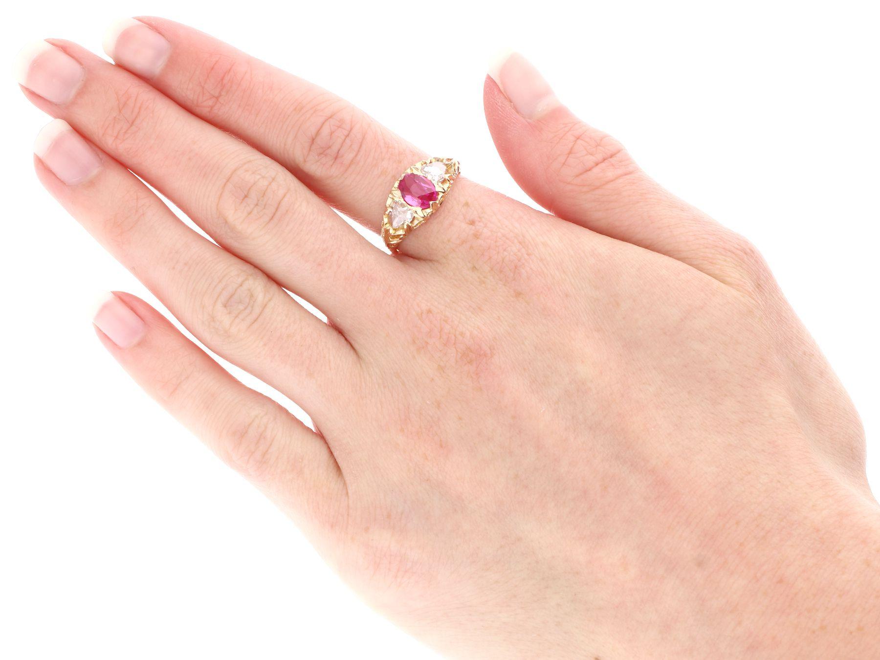 Antique Victorian 1.28 Ct Oval Cut Burmese Pink Sapphire and Diamond Gold Ring For Sale 4