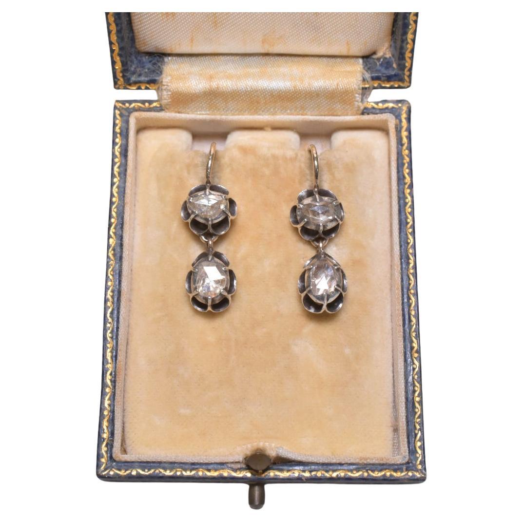 Antique Victorian 12ct Gold And Silver Diamond Earrings Circa 1870-1890