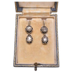 Antique Victorian 12ct Gold And Silver Diamond Earrings Circa 1870-1890