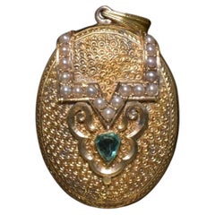 Antique Victorian 12ct Gold Emerald And Seed Pearl Locket