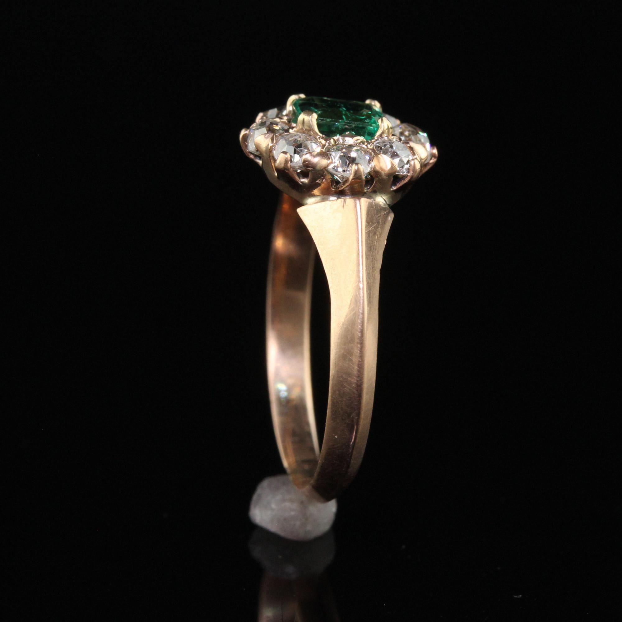 Antique Victorian 12K Rose Gold Old Mine Diamond Emerald Engagement Ring 3
