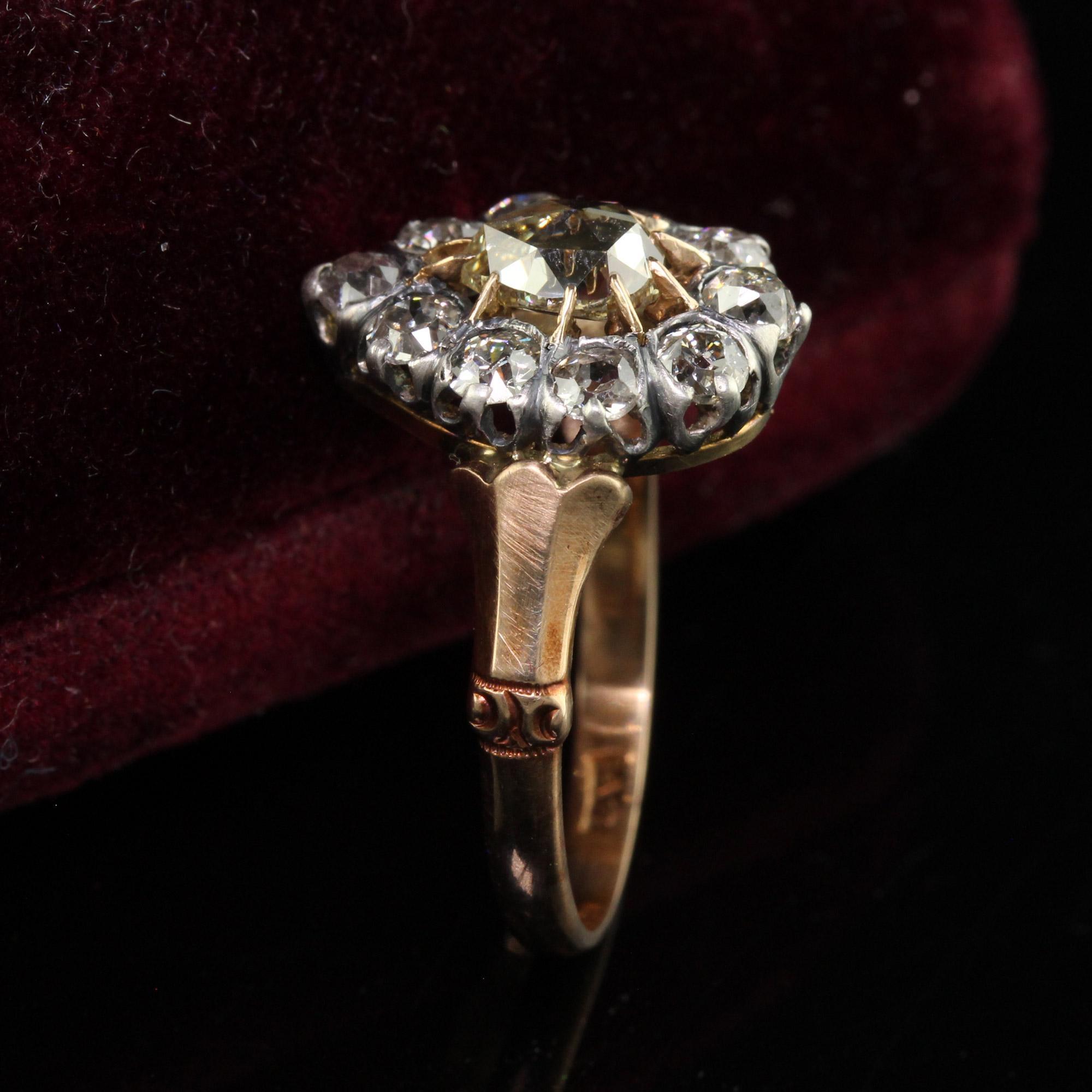 Pear Cut Antique Victorian 12K Rose Gold Silver Rose Cut Diamond Engagement Ring - GIA