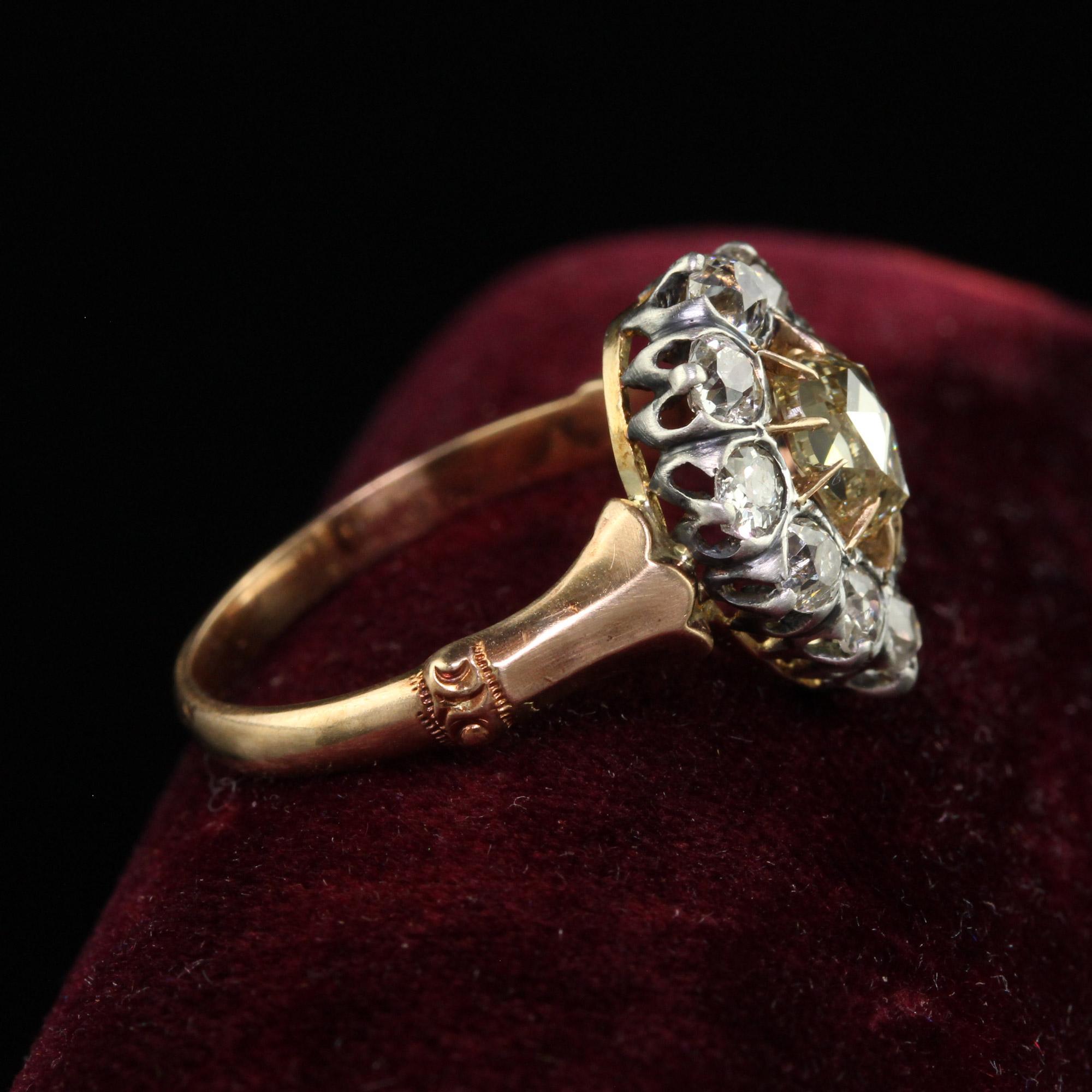 Antique Victorian 12K Rose Gold Silver Rose Cut Diamond Engagement Ring - GIA In Good Condition In Great Neck, NY