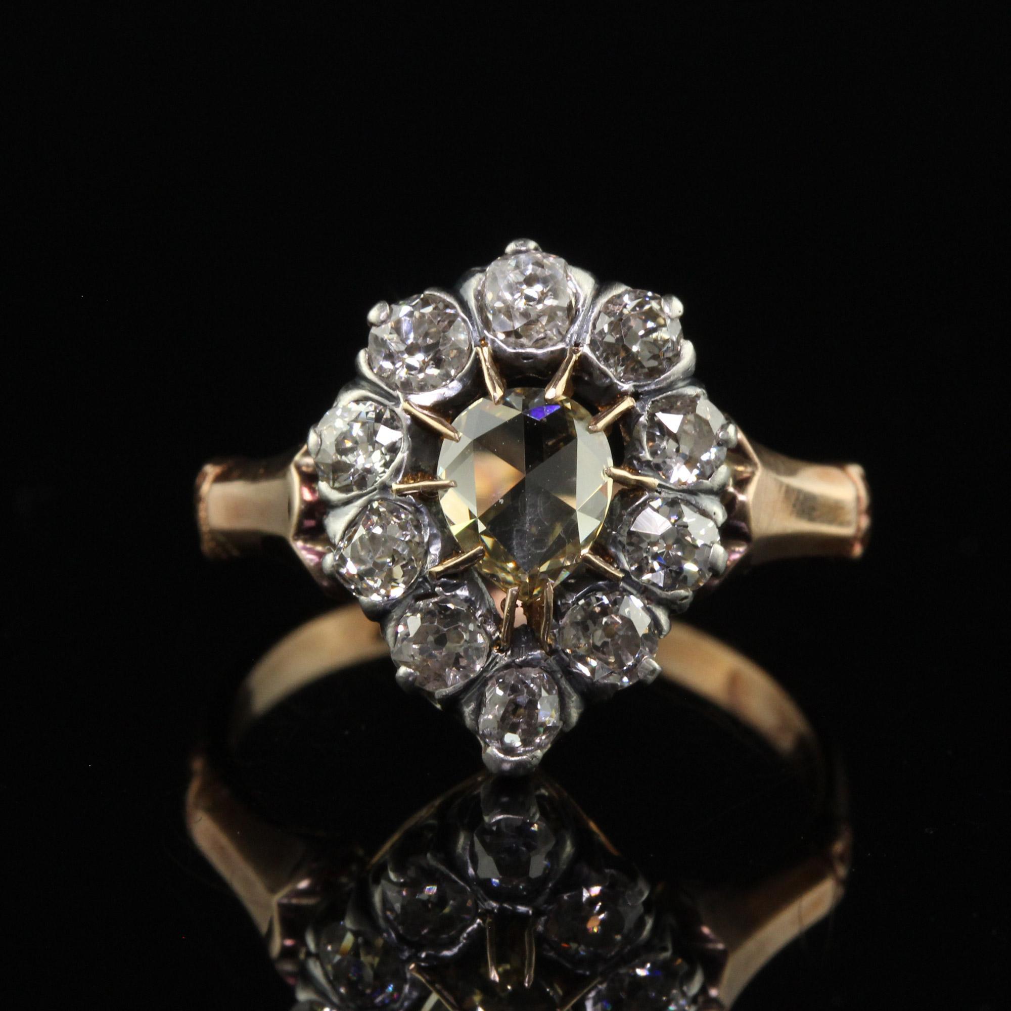 Antique Victorian 12K Rose Gold Silver Rose Cut Diamond Engagement Ring - GIA 1