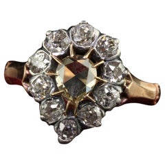 Antique Victorian 12K Rose Gold Silver Rose Cut Diamond Engagement Ring - GIA