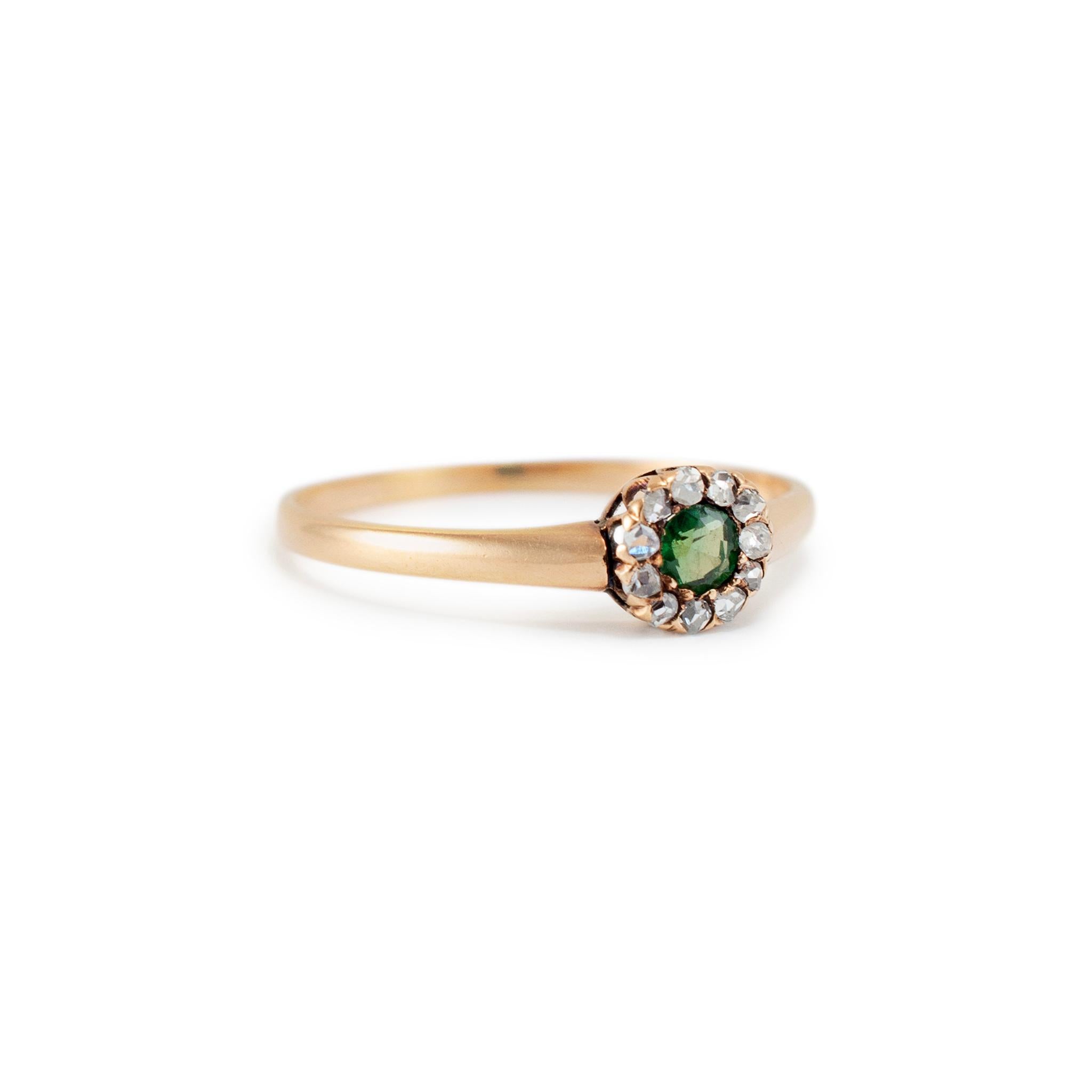 Women's Antique Victorian 12K Tourmaline Halo Rose Cut Diamond Cocktail Ring For Sale