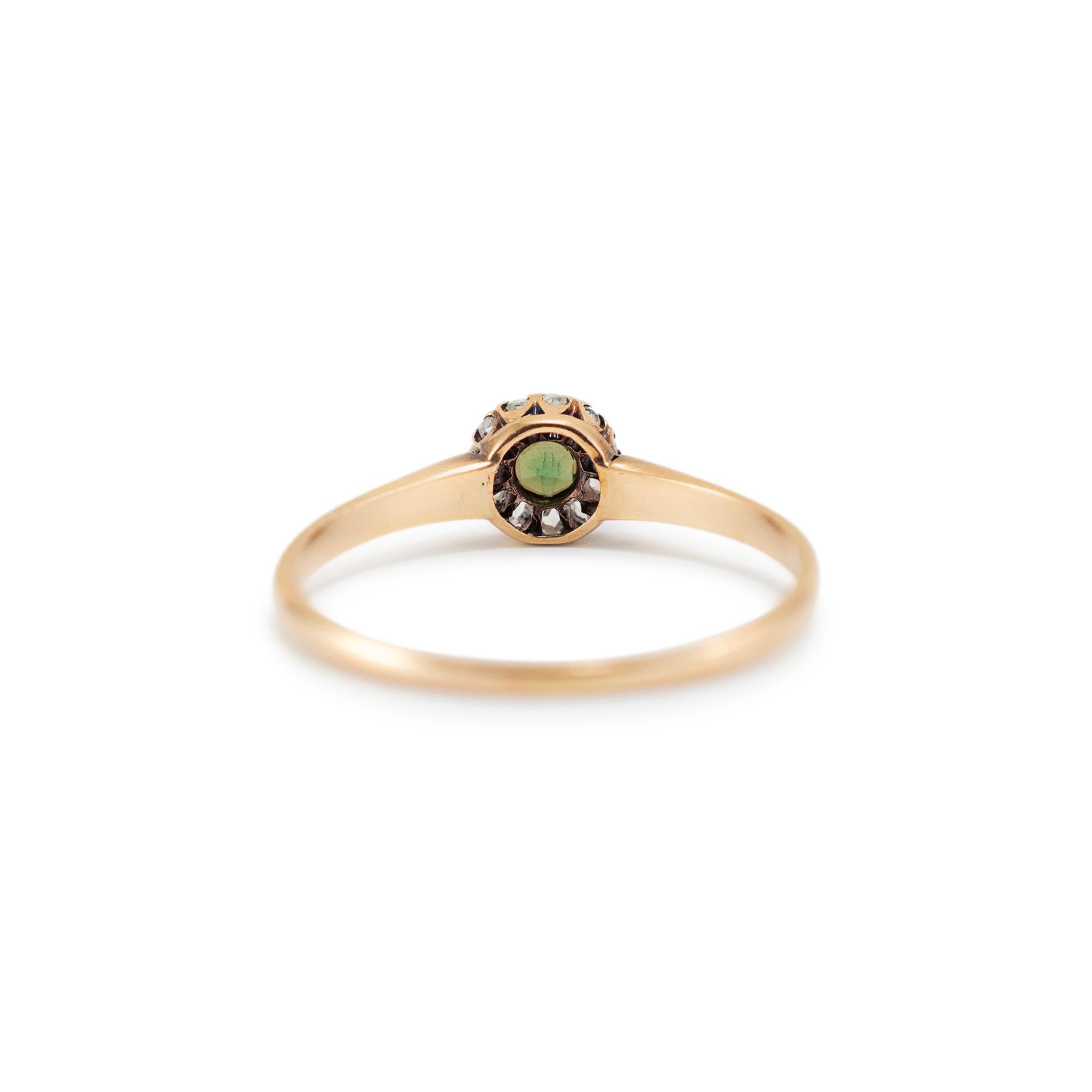 Antique Victorian 12K Tourmaline Halo Rose Cut Diamond Cocktail Ring For Sale 1