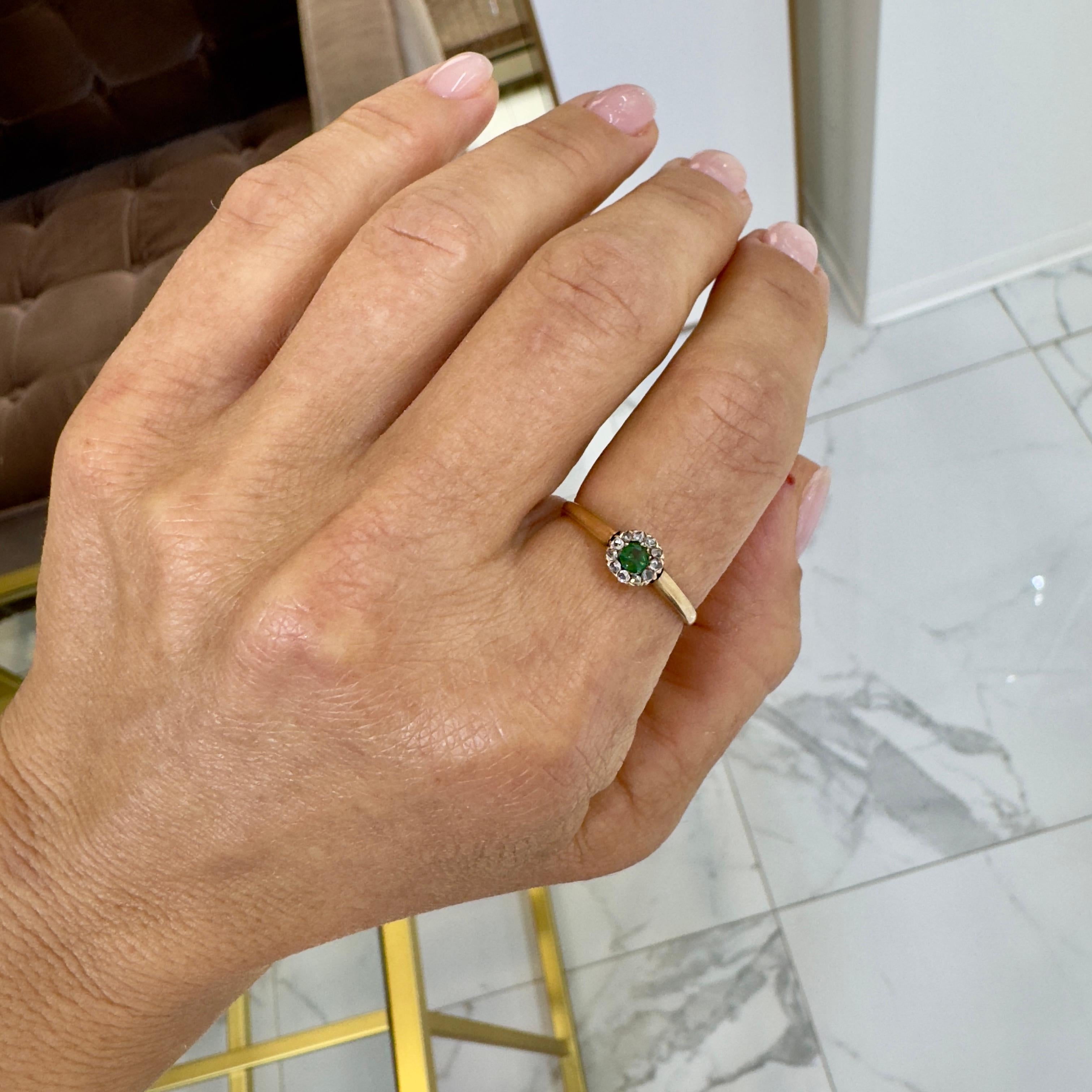 Antique Victorian 12K Tourmaline Halo Rose Cut Diamond Cocktail Ring For Sale 2