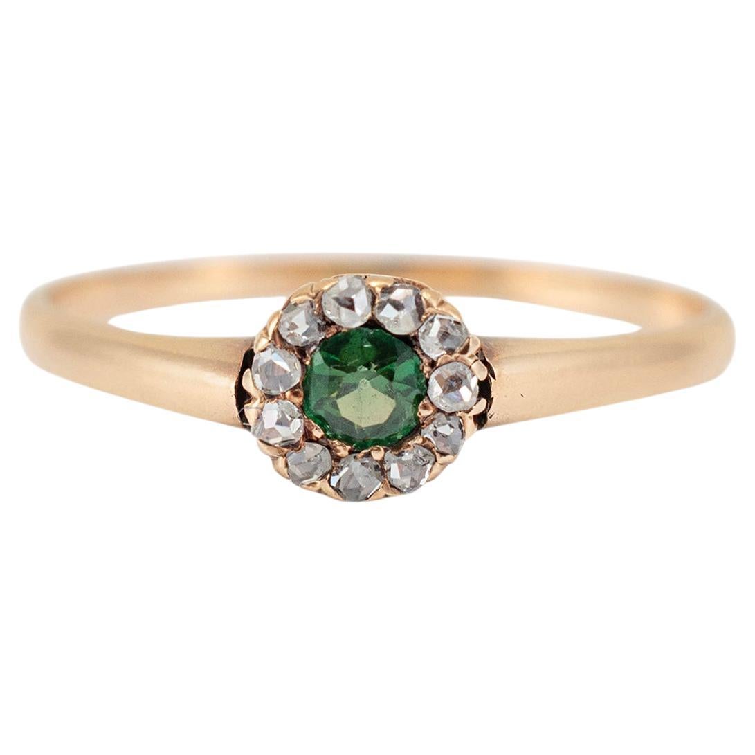 Antique Victorian 12K Tourmaline Halo Rose Cut Diamond Cocktail Ring