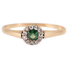 Antique Victorian 12K Tourmaline Halo Rose Cut Diamond Cocktail Ring