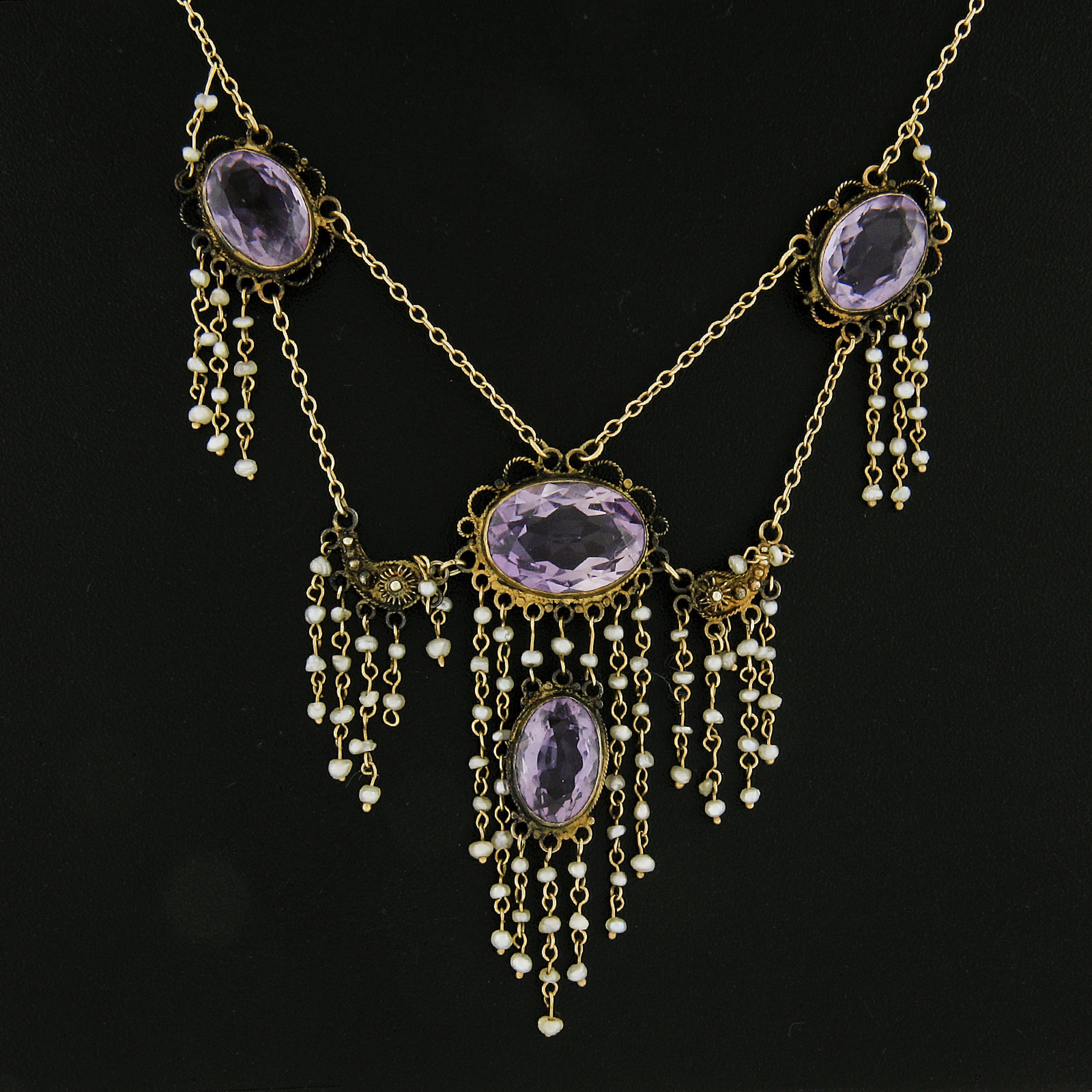 Antike viktorianische 12k Gelbgold Amethysts & Quaste Perle 17