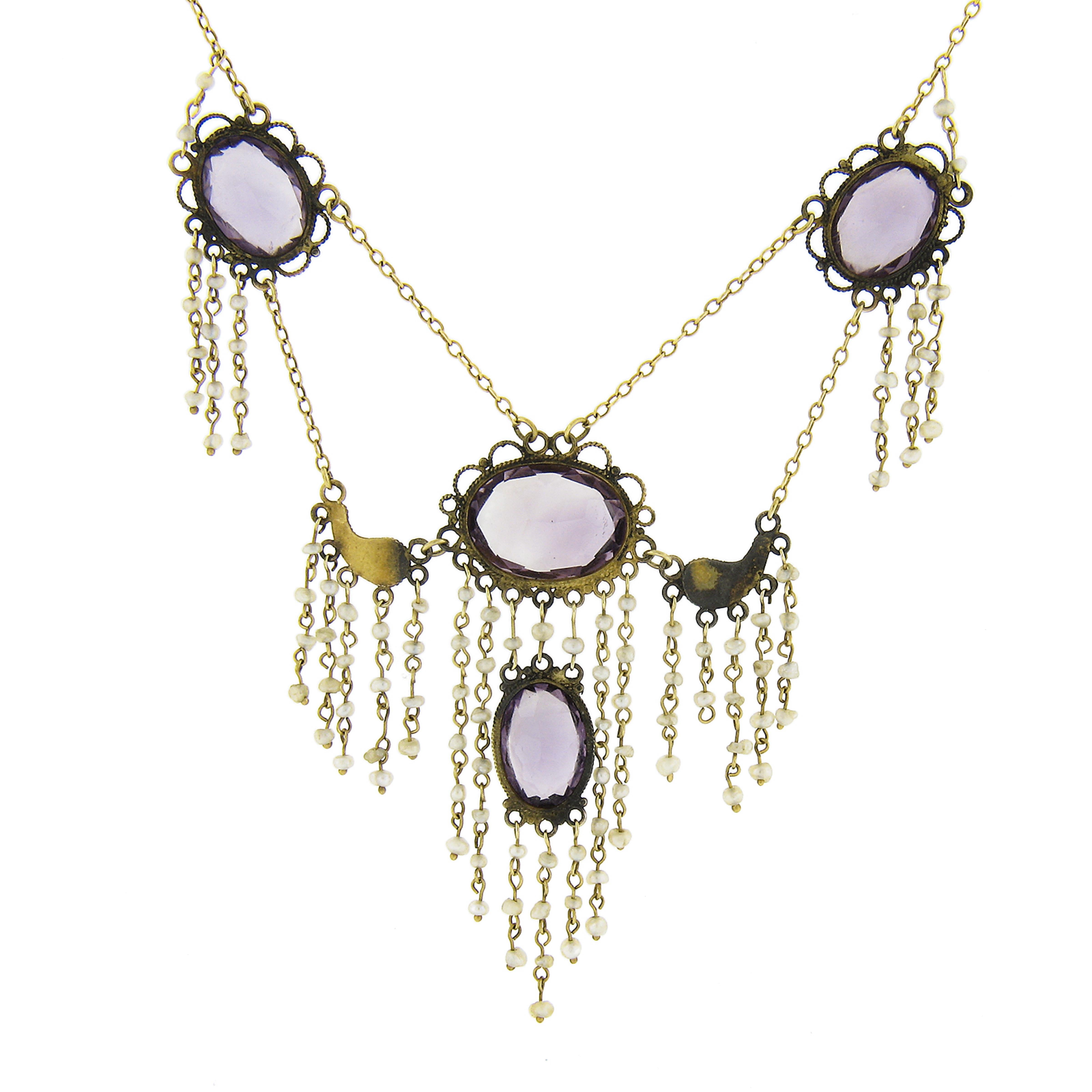 Antike viktorianische 12k Gelbgold Amethysts & Quaste Perle 17