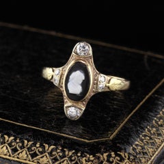 Antique Victorian 12 Karat Yellow Gold Black Cameo and Diamond Ring