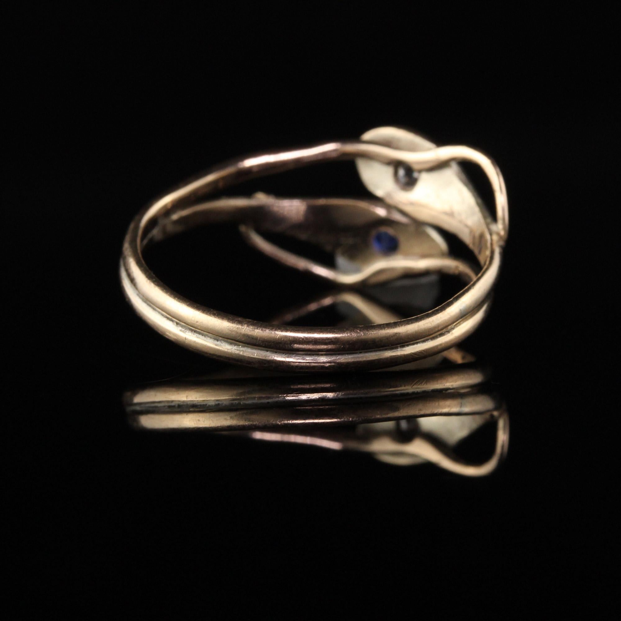 Antique Victorian 12 Karat Yellow Gold Diamond and Sapphire Double Snake Ring In Good Condition In Great Neck, NY