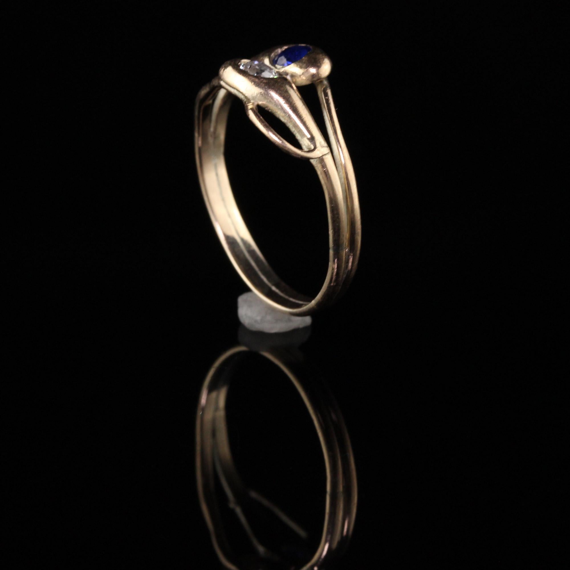 Women's Antique Victorian 12 Karat Yellow Gold Diamond and Sapphire Double Snake Ring