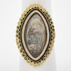 Antique Victorian 12k Yellow Gold Enamel Work Engraved Mourning Navette Ring