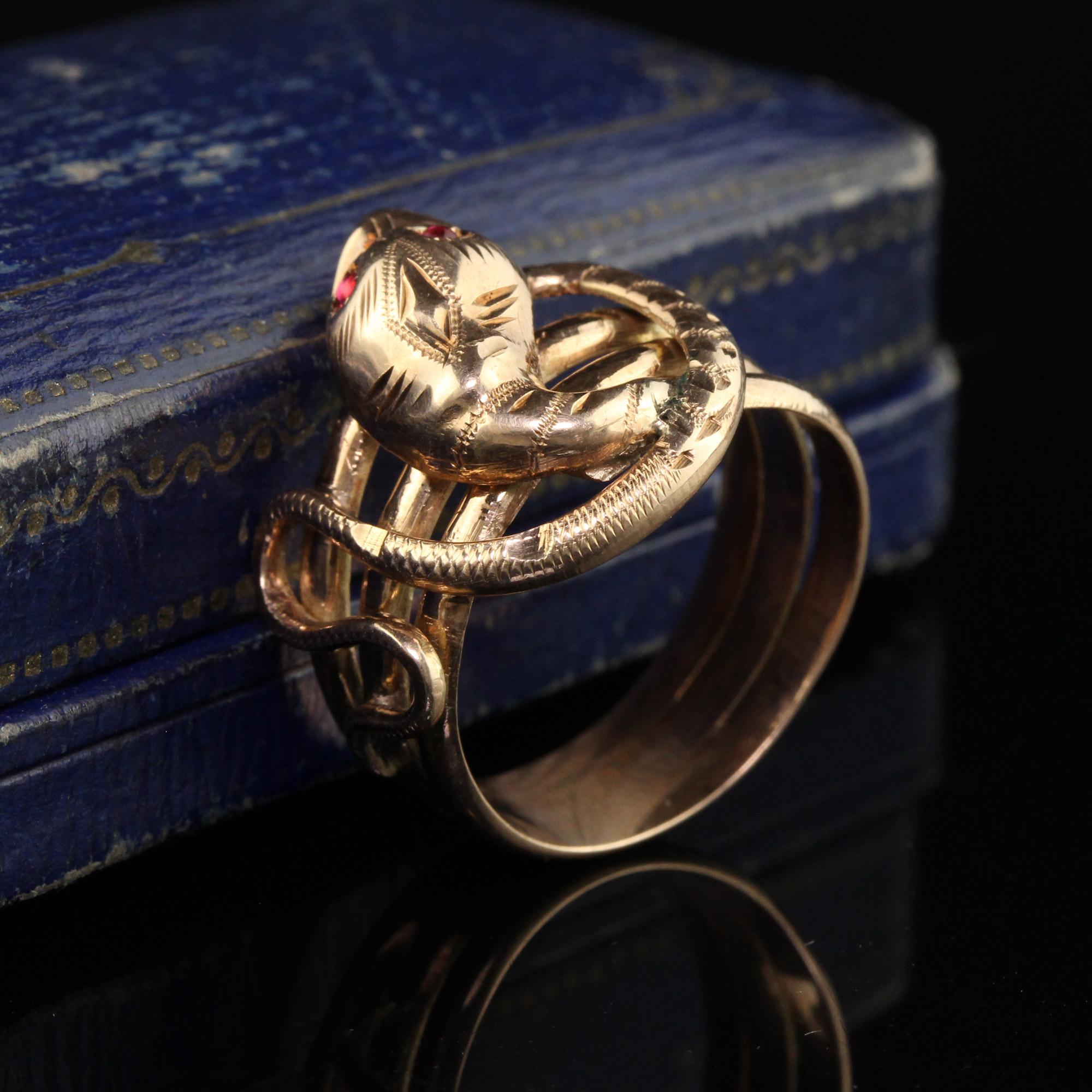 Antique Victorian 12K Yellow Gold Wide Snake Ring - Size 8 1/4 In Good Condition In Great Neck, NY