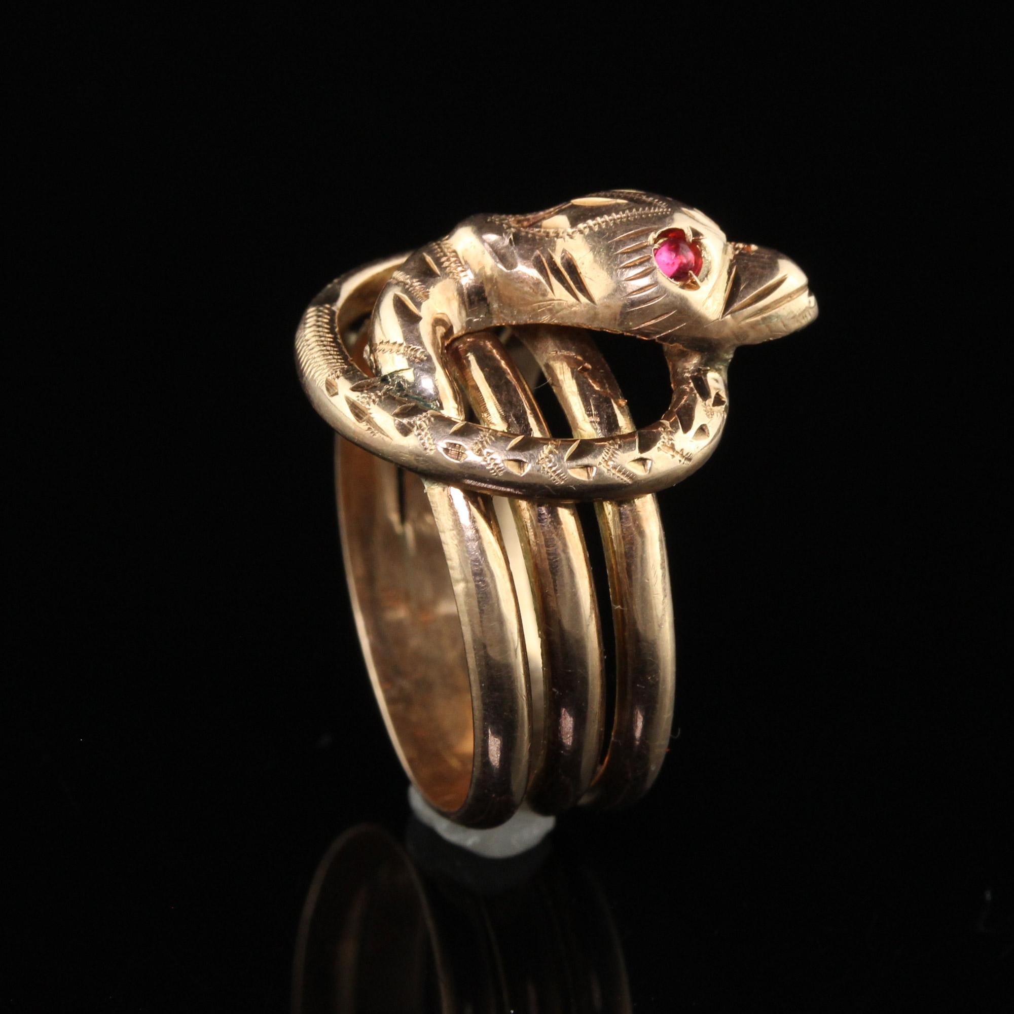 Antique Victorian 12K Yellow Gold Wide Snake Ring - Size 8 1/4 2