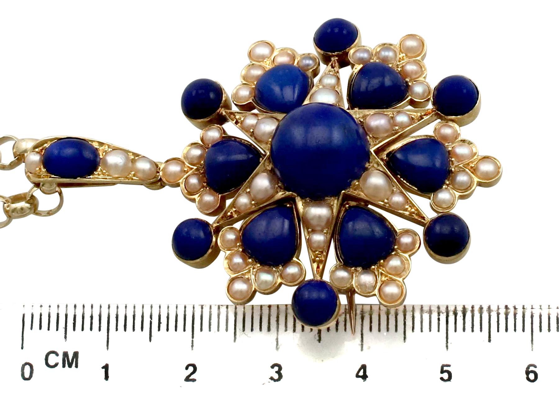 Antique Victorian 13.02 Carat Lapis Lazuli and Pearl Yellow Gold Pendant Brooch 5