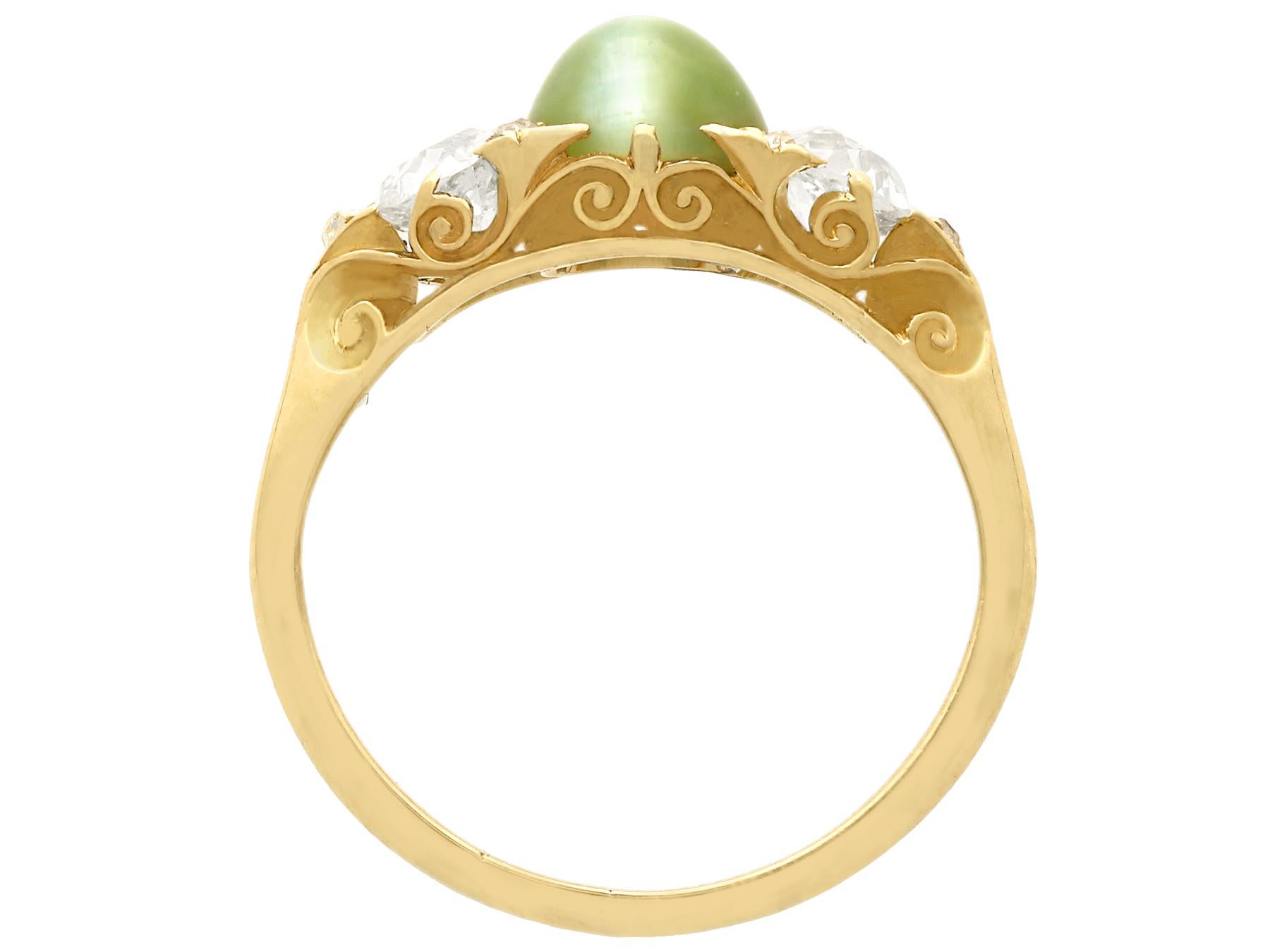 Antique Victorian 1.35 Carat Chrysoberyl and Diamond Yellow Gold Cocktail Ring In Excellent Condition For Sale In Jesmond, Newcastle Upon Tyne