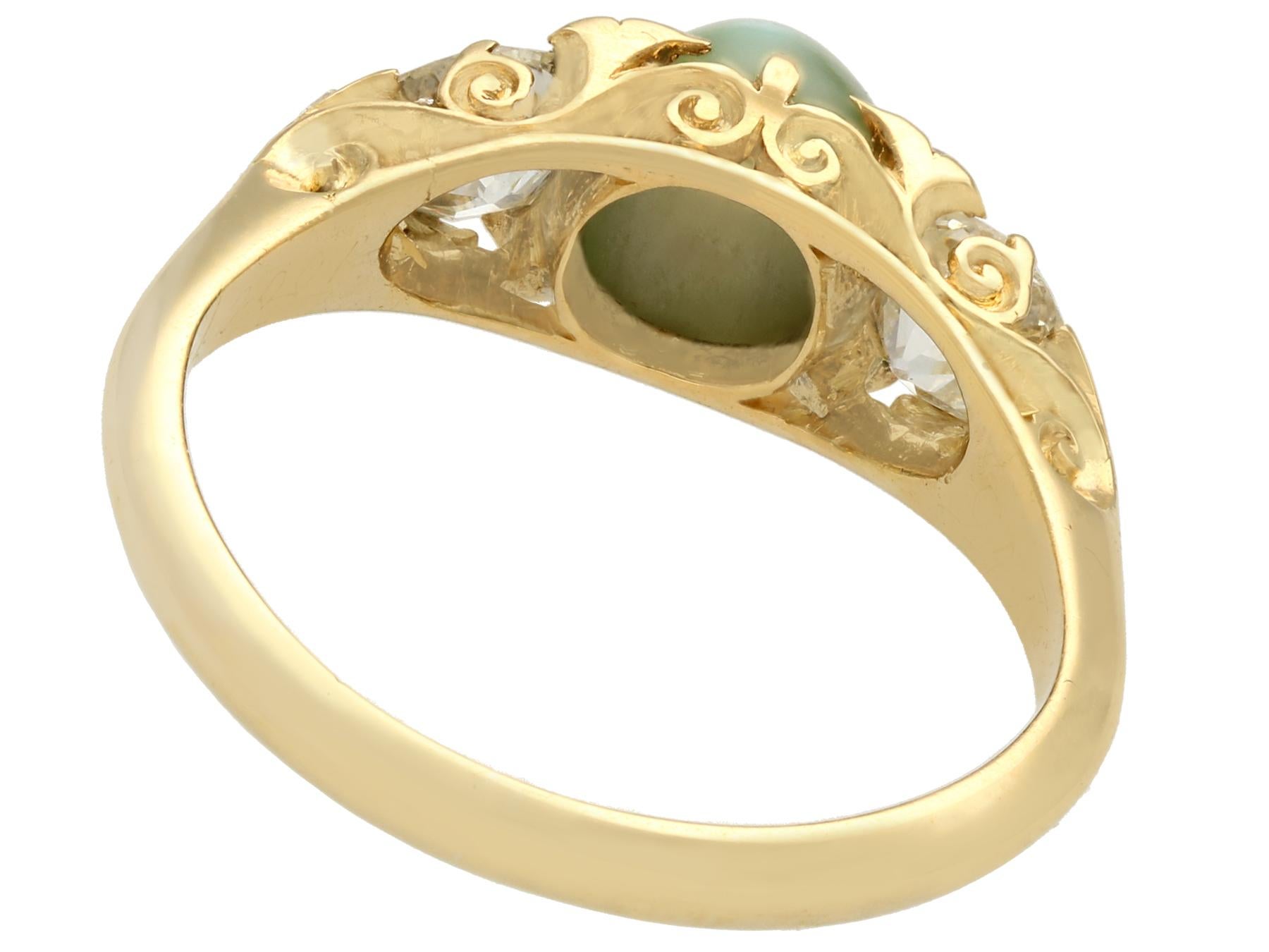 Women's Antique Victorian 1.35 Carat Chrysoberyl and Diamond Yellow Gold Cocktail Ring For Sale