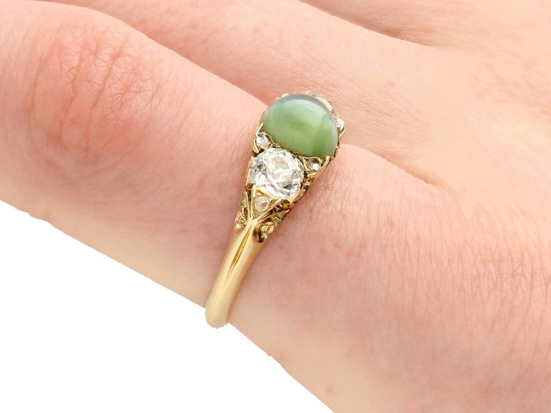 Antique Victorian 1.35 Carat Chrysoberyl and Diamond Yellow Gold Cocktail Ring For Sale 2