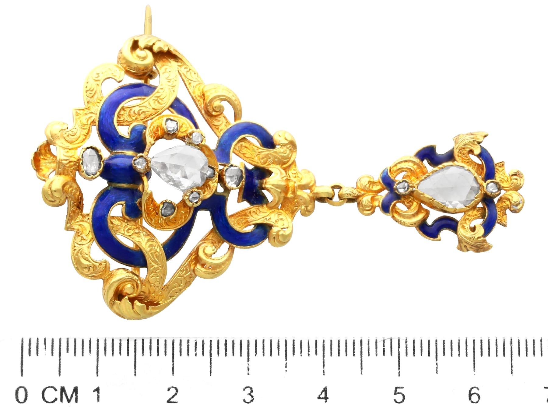 Broche victorienne ancienne en or jaune 21 carats et émail avec diamants de 1,38 carat  en vente 2