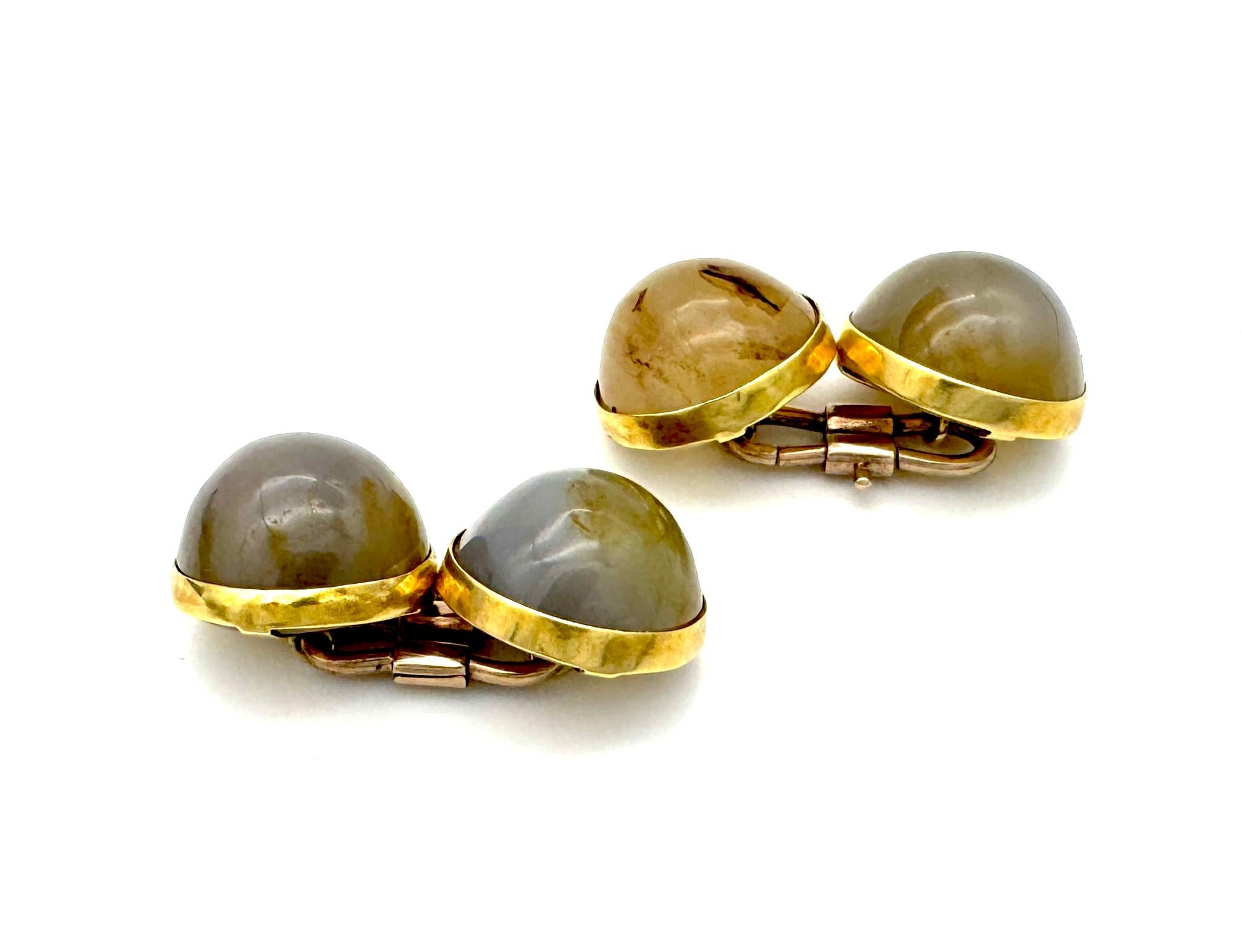 Victorien Boutons de manchette anciens victoriens en or 14 carats Cabochons en agate multicolore en vente