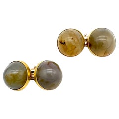 Antike viktorianische 14 Karat Gold Knöpfe Manschettenknöpfe Mehrfarbige Achat Cabochons