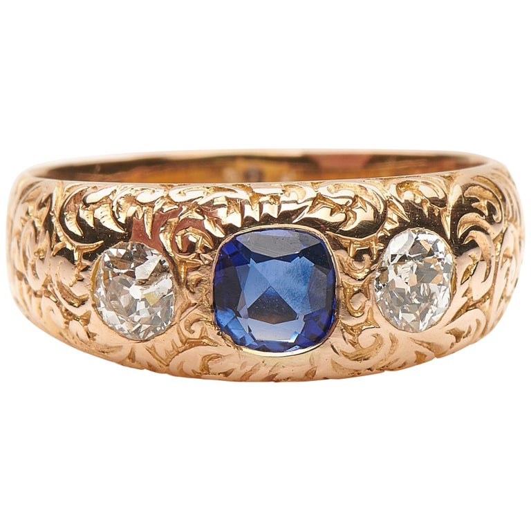 Antique, Victorian, 14 Carat Yellow Gold, Sapphire and Diamond Gypsy Ring  For Sale at 1stDibs | gypsy ring vintage, antique gypsy rings, vintage gypsy  ring