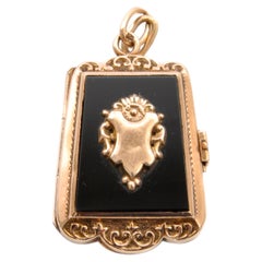 Antique Victorian 14 Karat Gold and Onyx Locket Pendant, 19th Century
