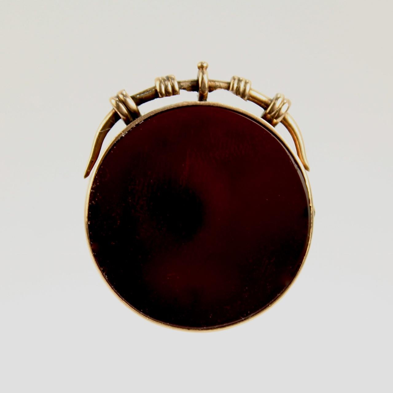 Women's or Men's Antique Victorian 14 Karat Gold and Carved Carnelian Intaglio Charm or Pendant For Sale