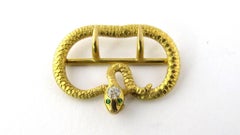 Antique Victorian 14 Karat Gold Diamond Emerald Snake Belt Sash / Scarf Buckle