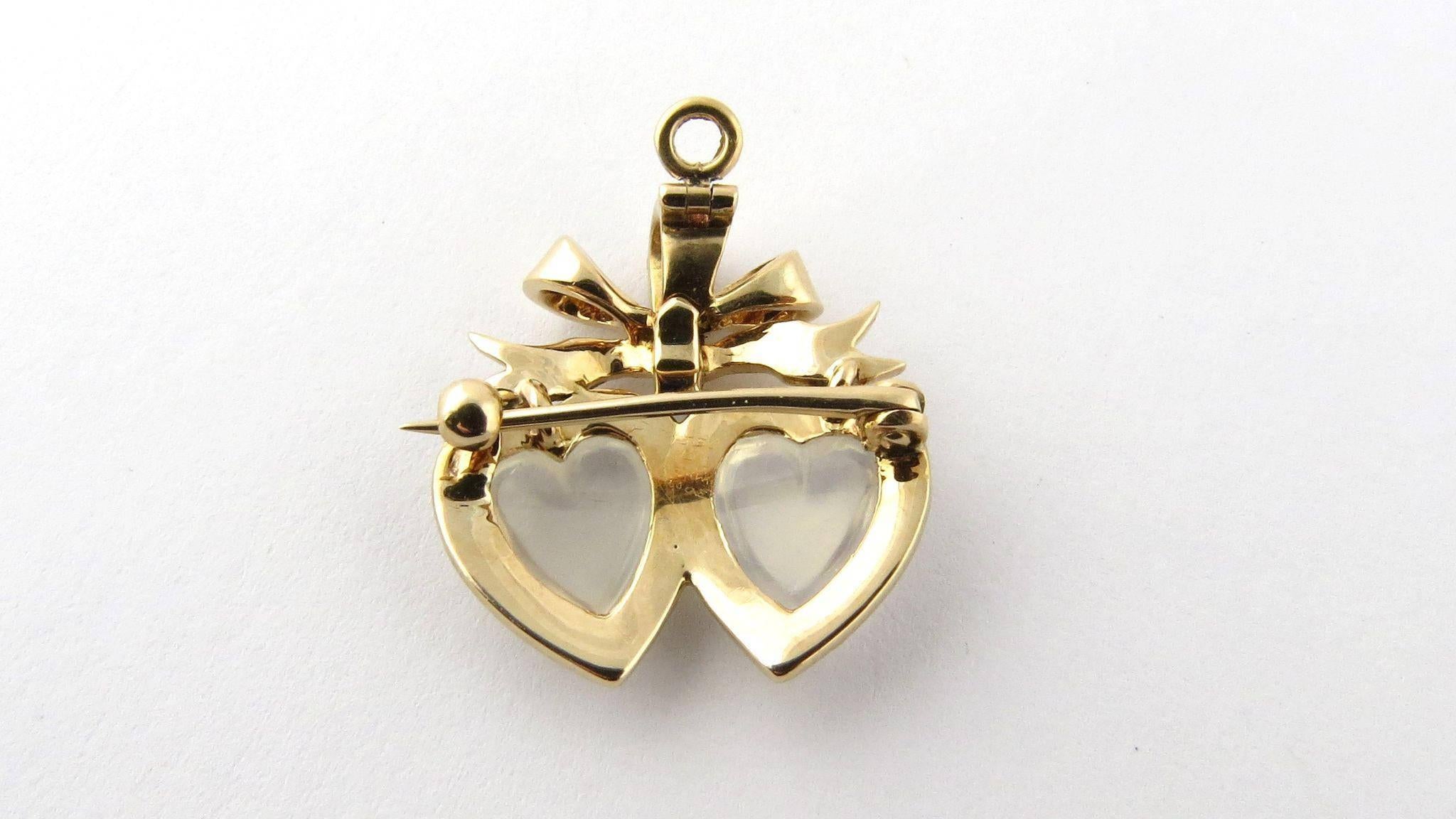 Women's Antique Victorian 14 Karat Gold Double-Heart Moonstone and Seed Pearl Pendant