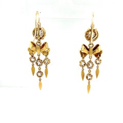 Antique Victorian 14 Karat Gold Enamel Day Night Earrings