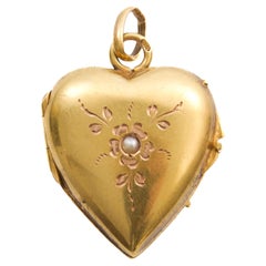 Antique Victorian 14 Karat Gold Heart Shape Locket Pendant