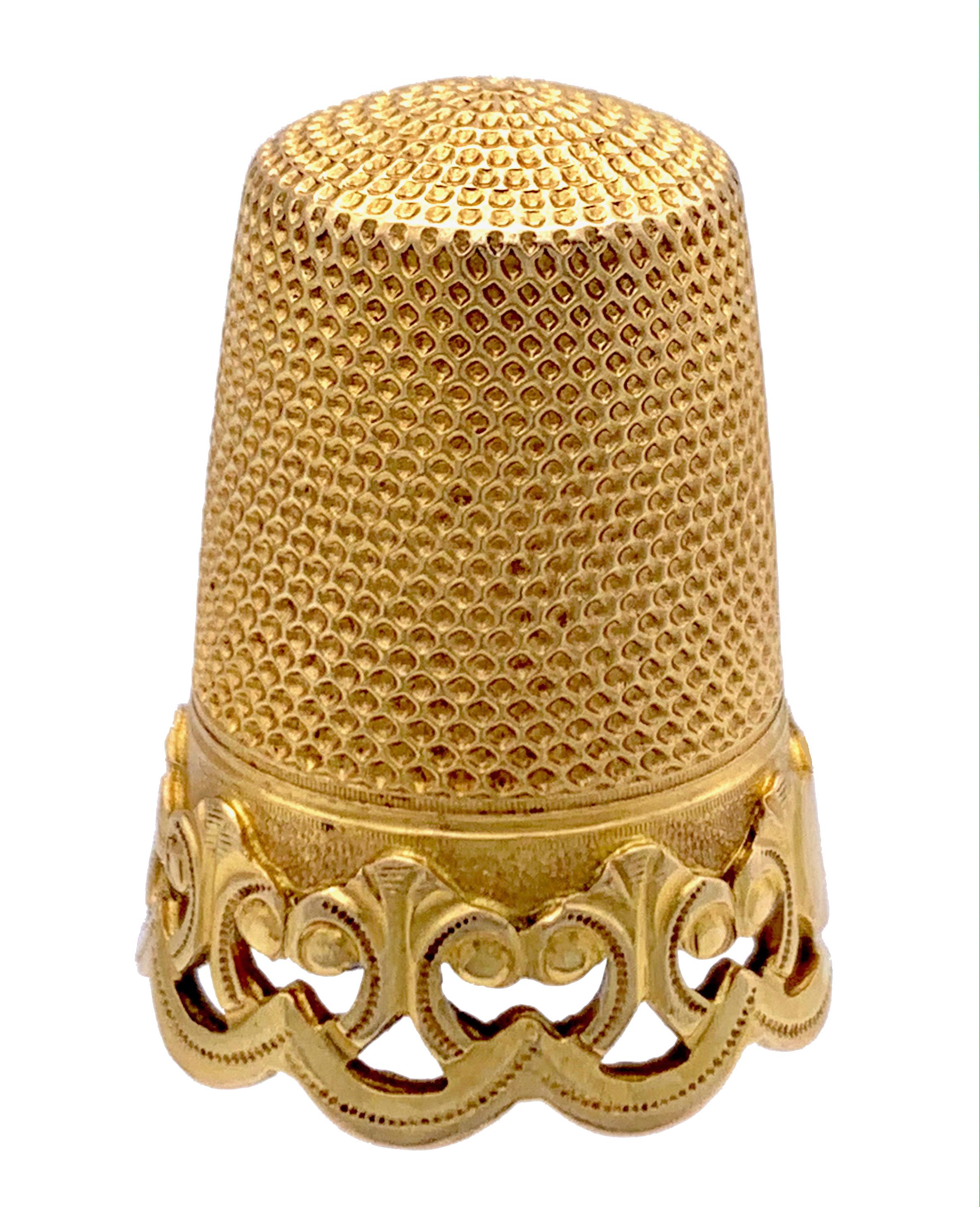 Beautifully chiseled and engraved victorian thimble crafted out oi 14 karat gold around 186071870.