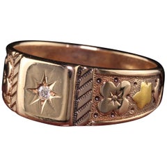 Antique Victorian 14 Karat Rose Gold Engraved Diamond Band Ring