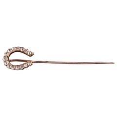 Antique Victorian 14 Karat Rose Gold Old Mine Diamond Horseshoe Stick Pin