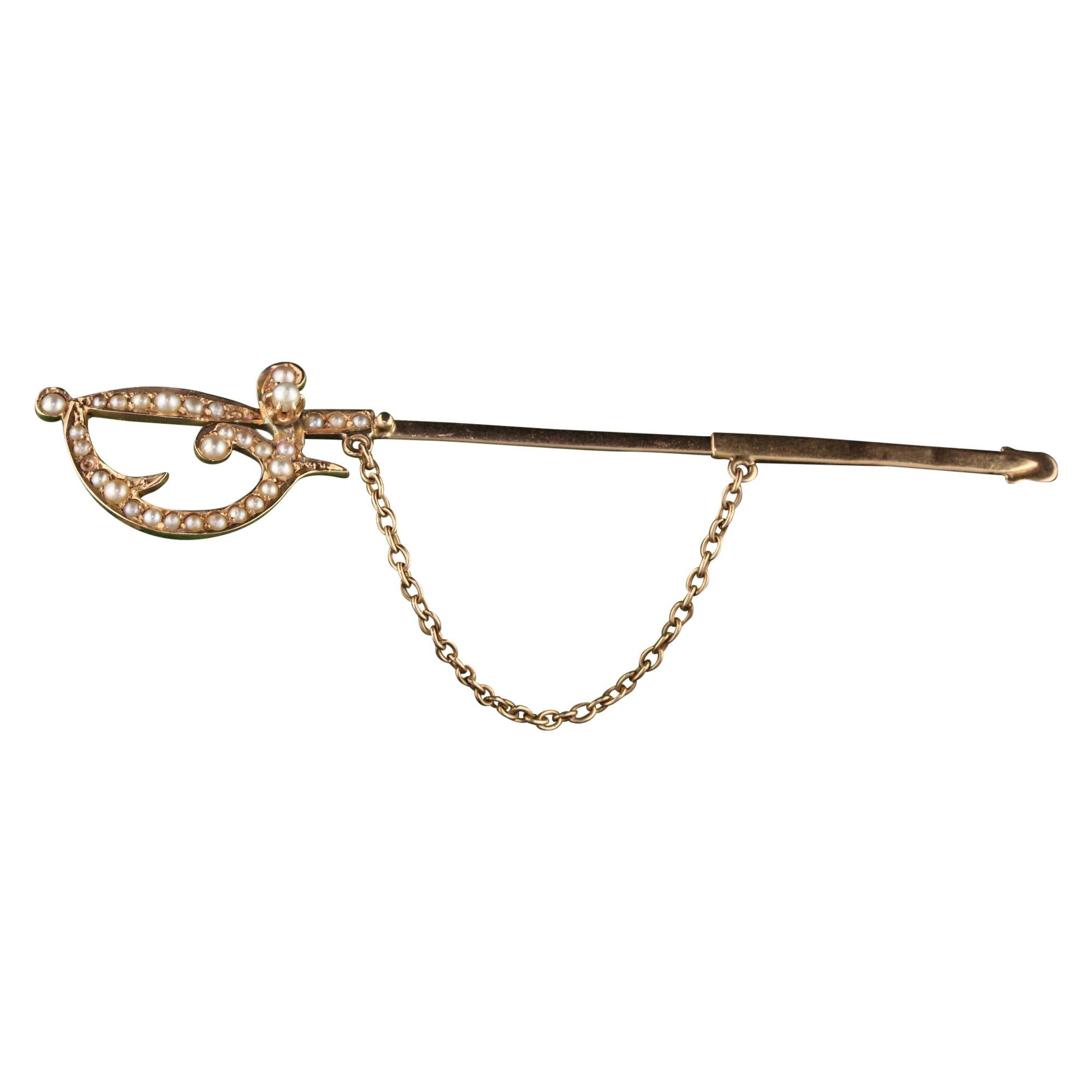 Antique Victorian 14 Karat Rose Gold Pearl Sword Pin Brooch at 1stDibs ...