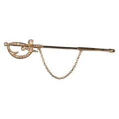 Antique Victorian 14 Karat Rose Gold Pearl Sword Pin Brooch