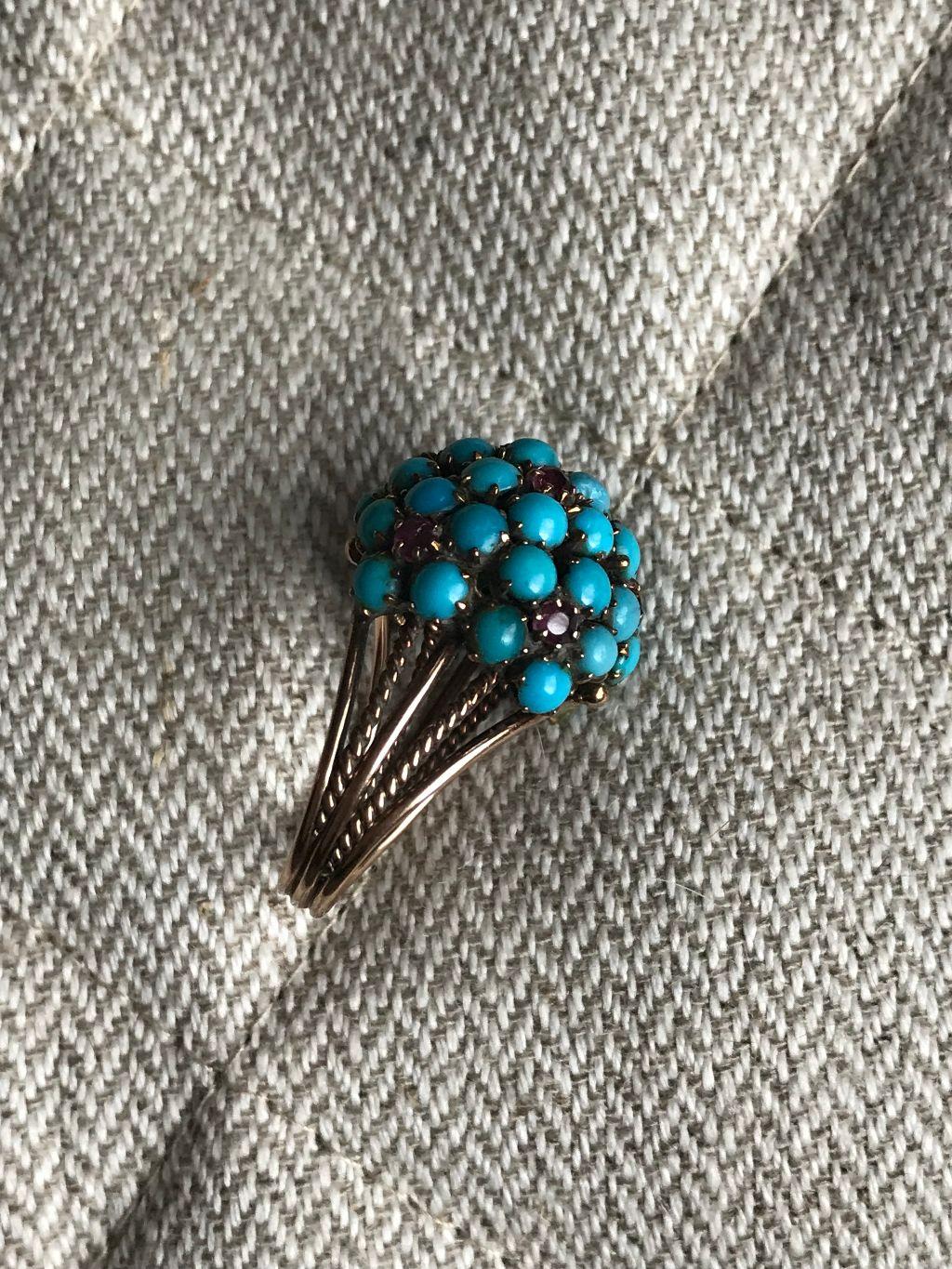 Antique Victorian 14 Karat Ruby and Turquoise Ring In Good Condition For Sale In Roxbury, CT